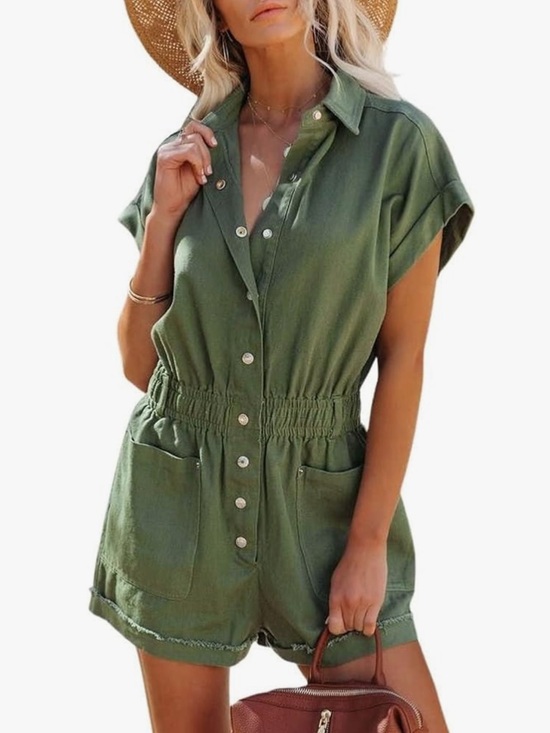 Pants - Army Green Cuffed Sleeve Utility Romper Size XXL